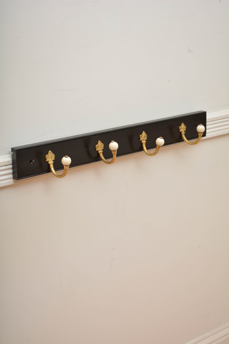 Pair Of Antique Victorian Ebonised Brass And Ceramic Coat Rack Coat Hooks - Image 18